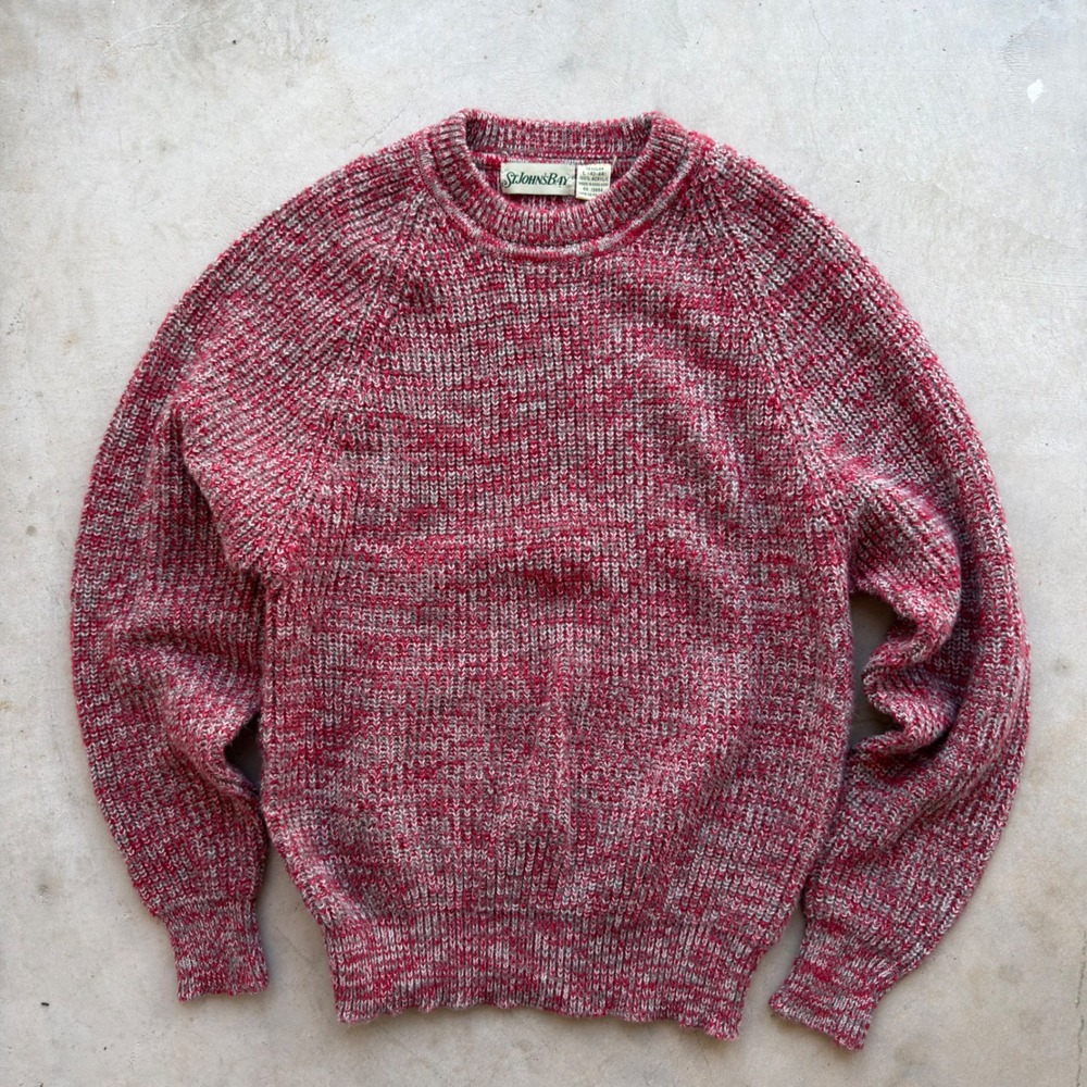 Vintage St Johns Bay Mens Red Marled Knit Crewneck Sweater Large Raglan Acrylic